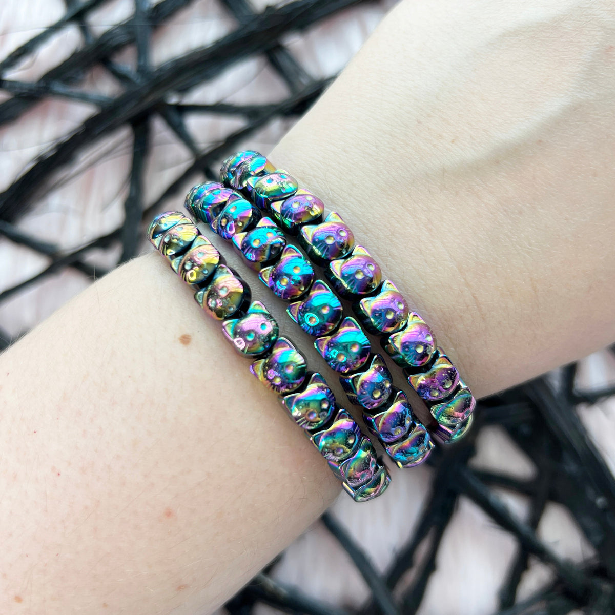 Rainbow Hematite Cats Bracelet