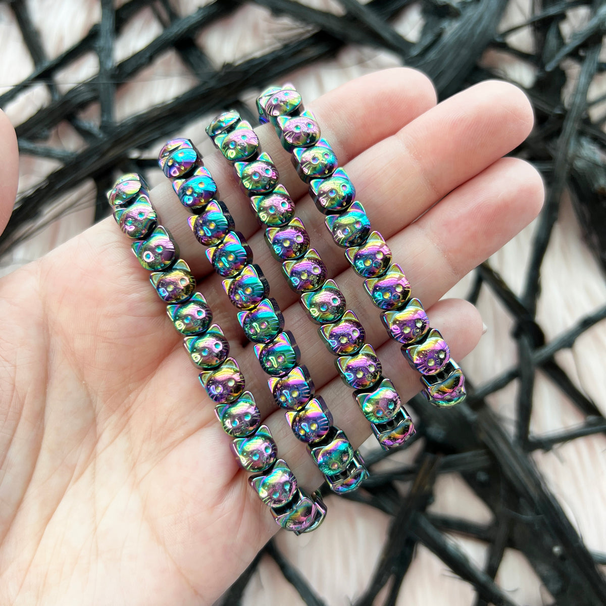 Rainbow Hematite Cats Bracelet