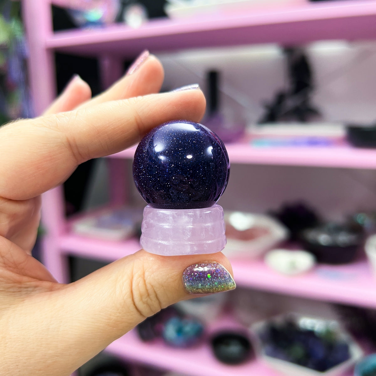 Blue Sandstone Sphere + Rose Quartz Stand