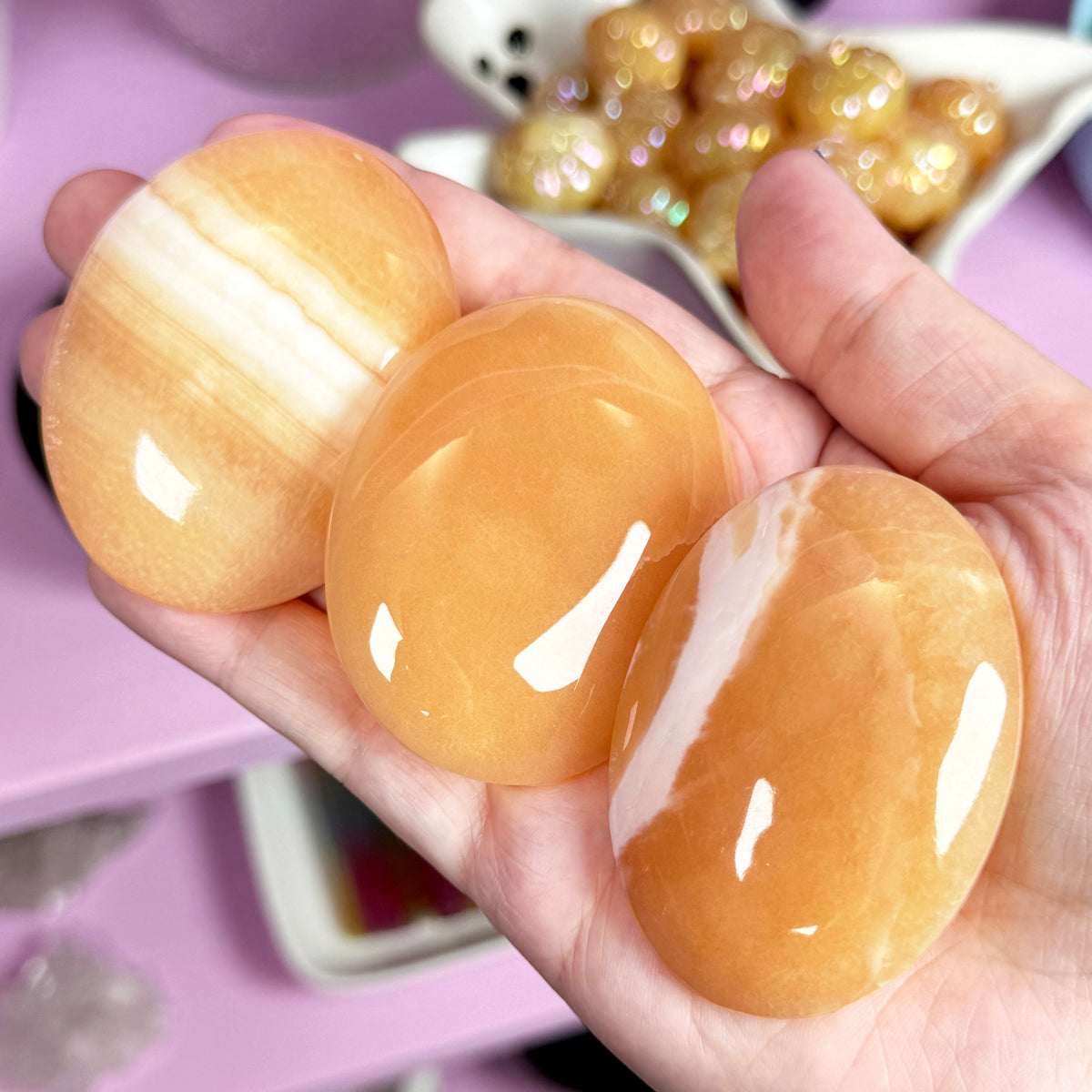 Orange Calcite Palm Stone