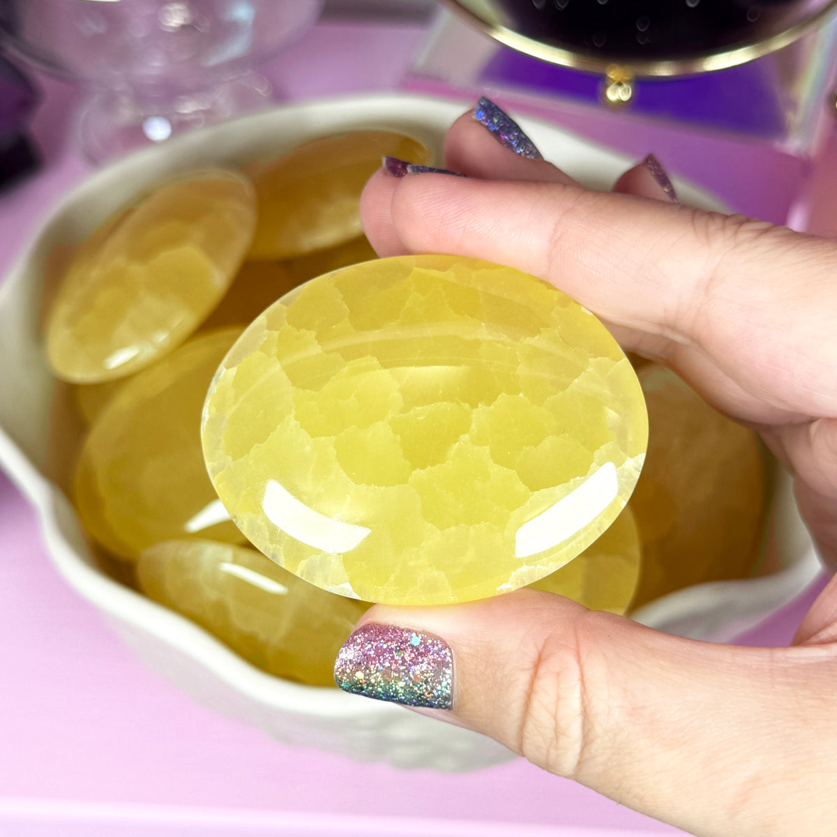 Lemon Calcite Palm Stone