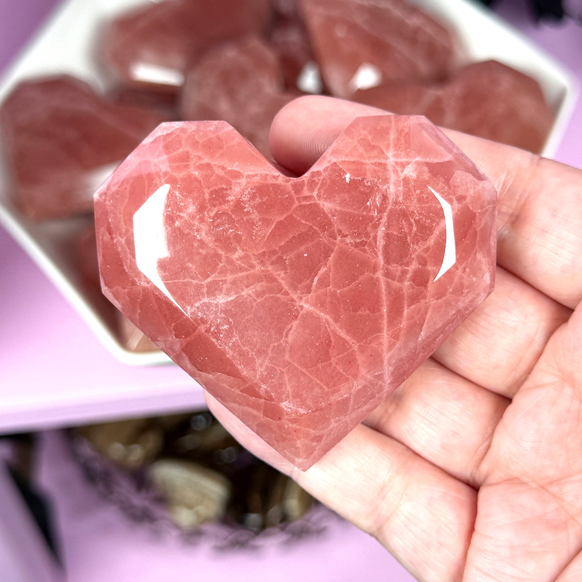 Rose Calcite Faceted Heart