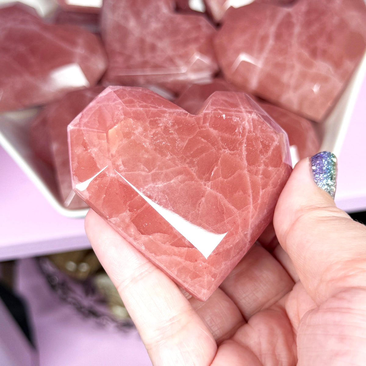 Rose Calcite Faceted Heart