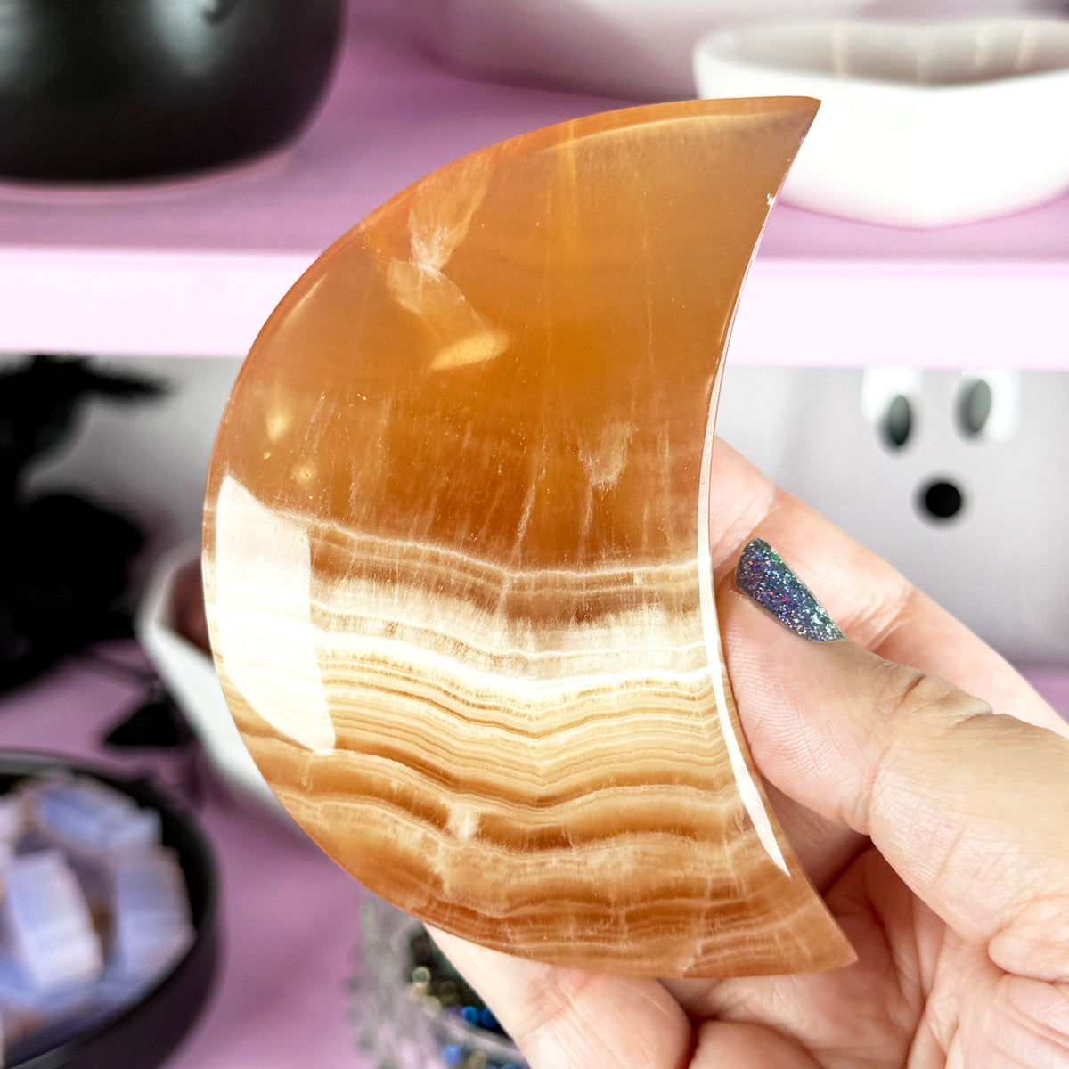 Banded Honey Calcite Moon