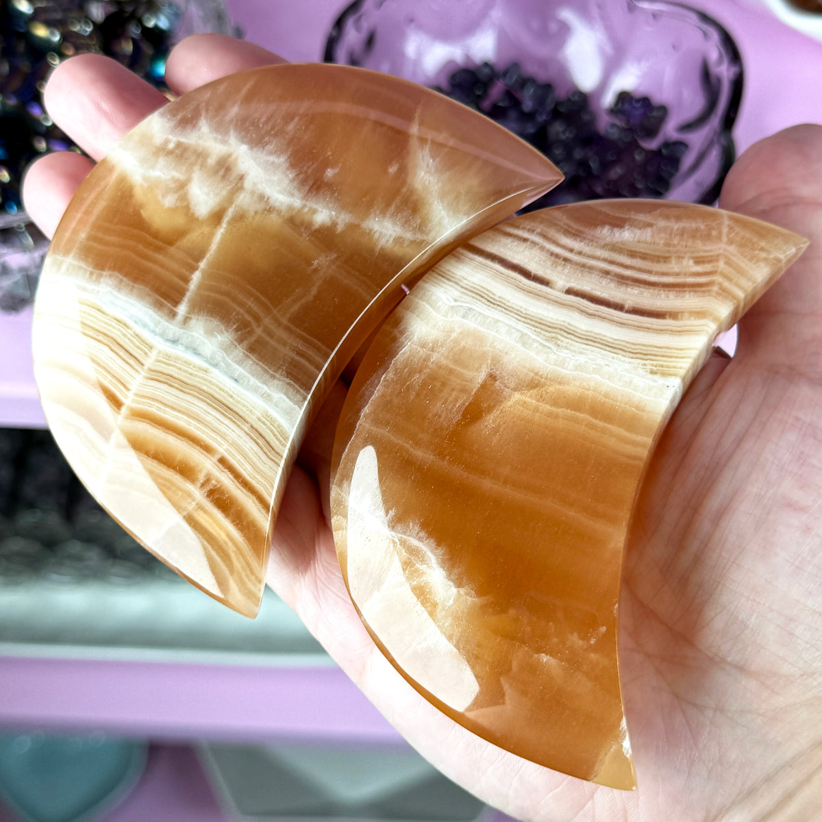 Banded Honey Calcite Moon