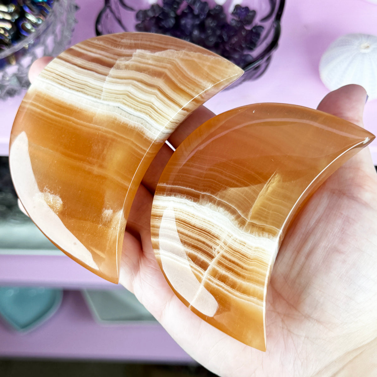 Banded Honey Calcite Moon