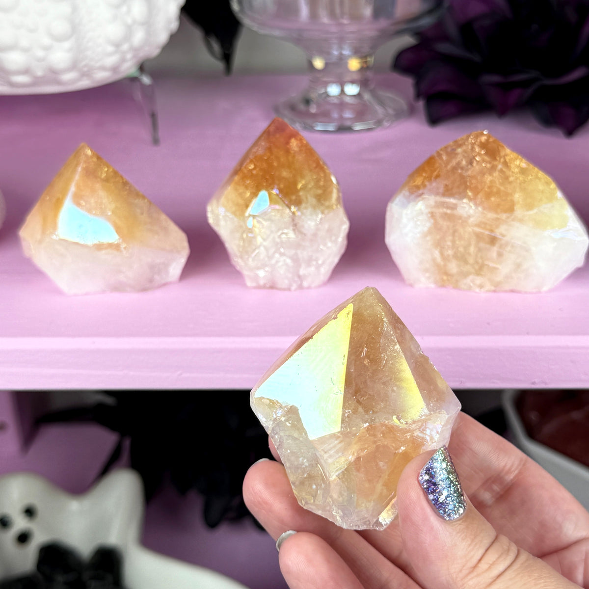 Aura Citrine Top Polished Point