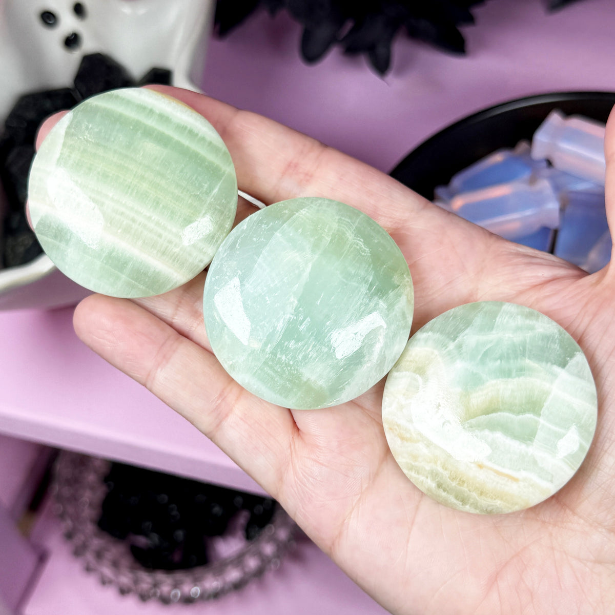 Pistachio Calcite Round Palm Stone