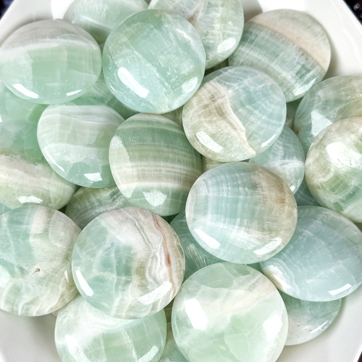 Pistachio Calcite Round Palm Stone