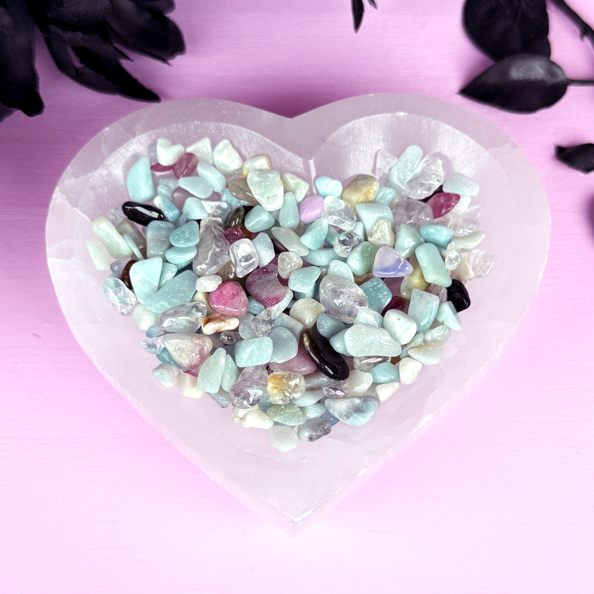 Satin Spar Heart Bowl + Chips (aka Selenite)