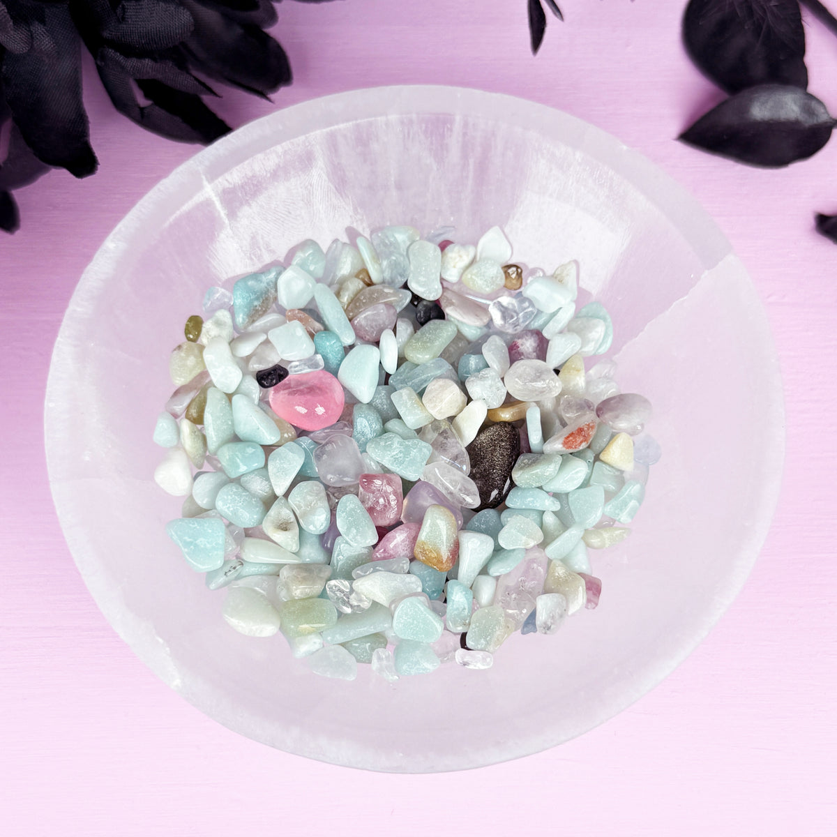 Satin Spar Round Bowl + Chips (aka Selenite)