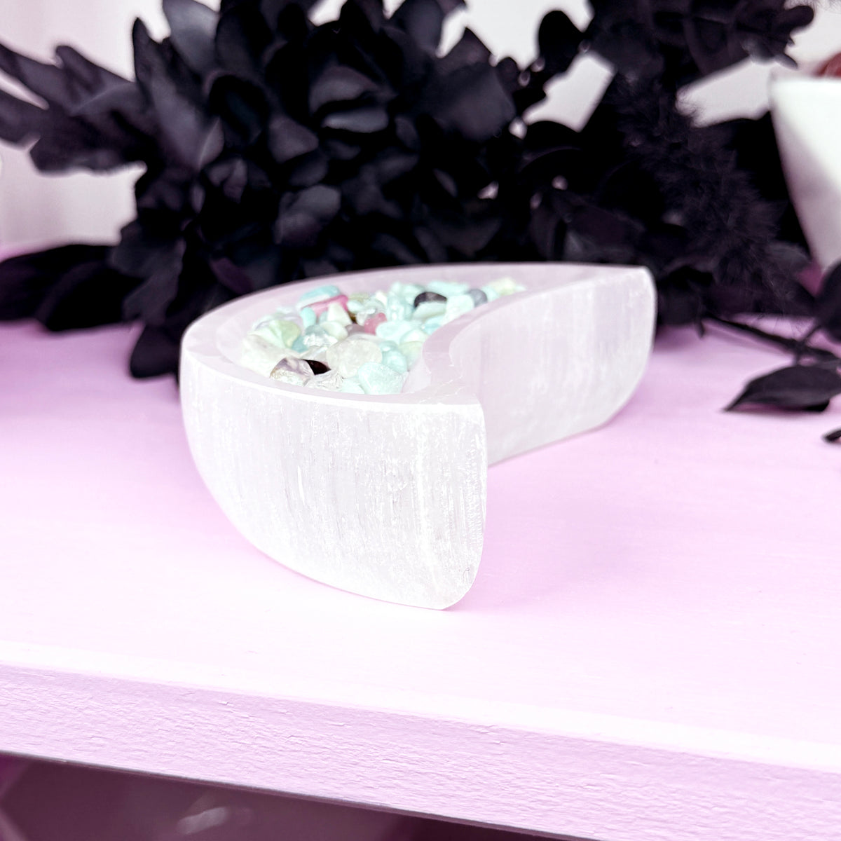 Satin Spar Moon Bowl + Chips (aka Selenite)