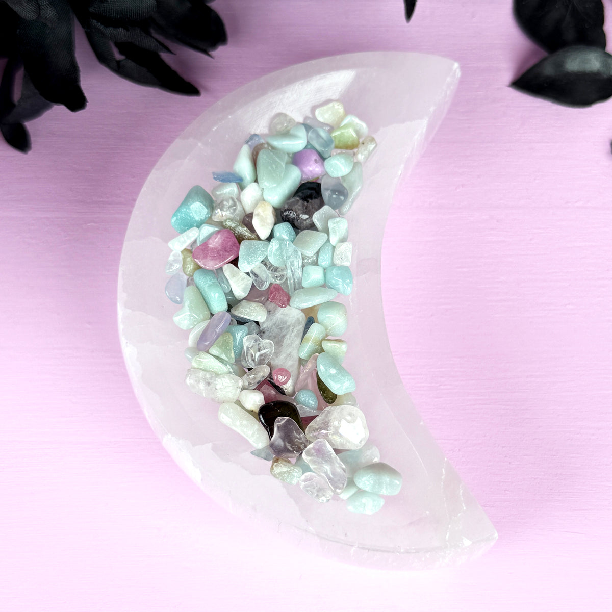 Satin Spar Moon Bowl + Chips (aka Selenite)