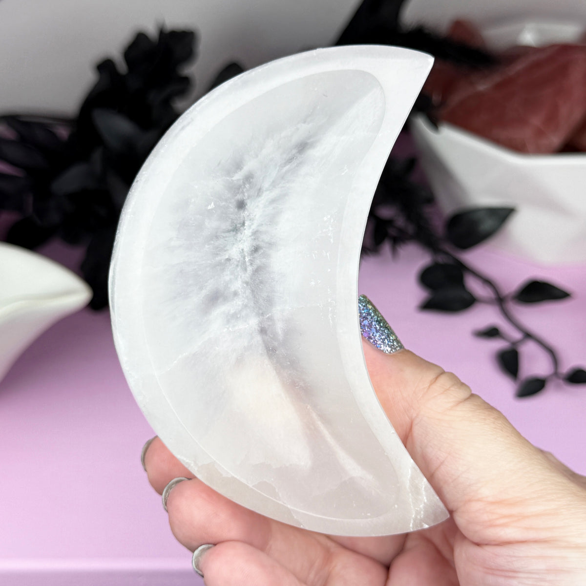 Satin Spar Moon Bowl + Chips (aka Selenite)