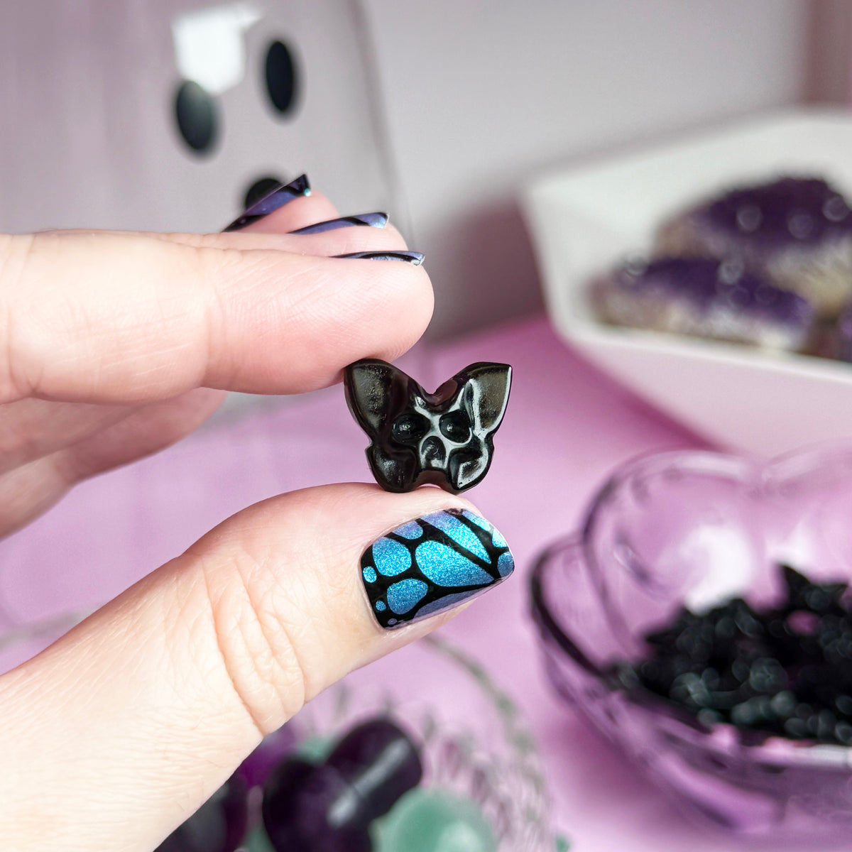 Mini Black Obsidian Skull Butterfly