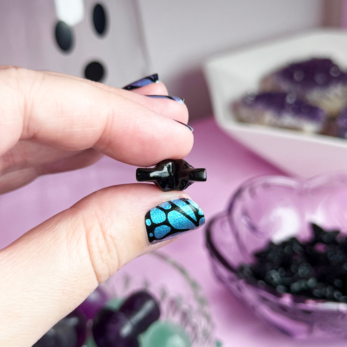 Mini Black Obsidian Skull Butterfly