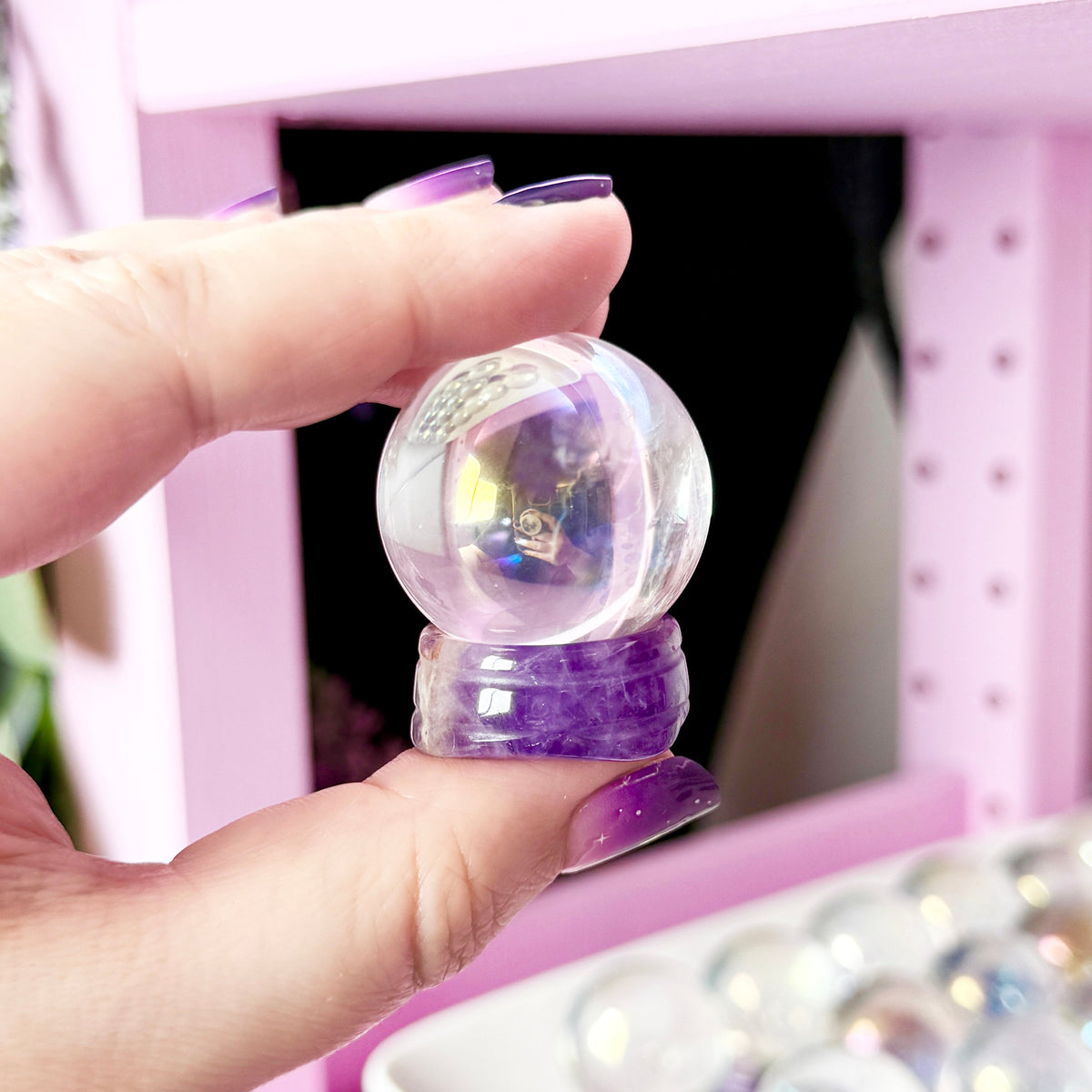 Aura Quartz Sphere + Dream Amethyst Stand