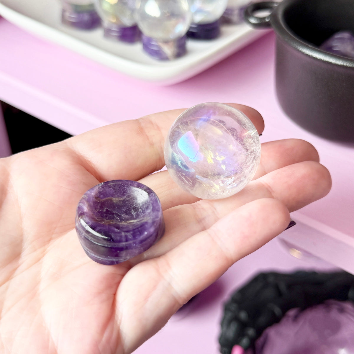Aura Quartz Sphere + Dream Amethyst Stand