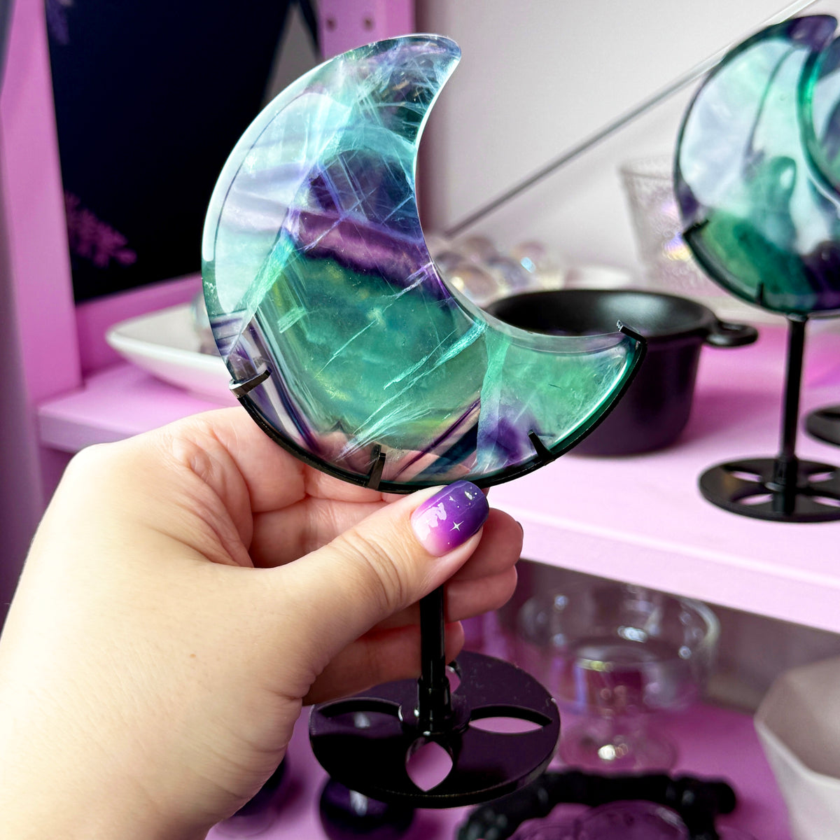 *MISFIT* Fluorite Moon + Metal Stand
