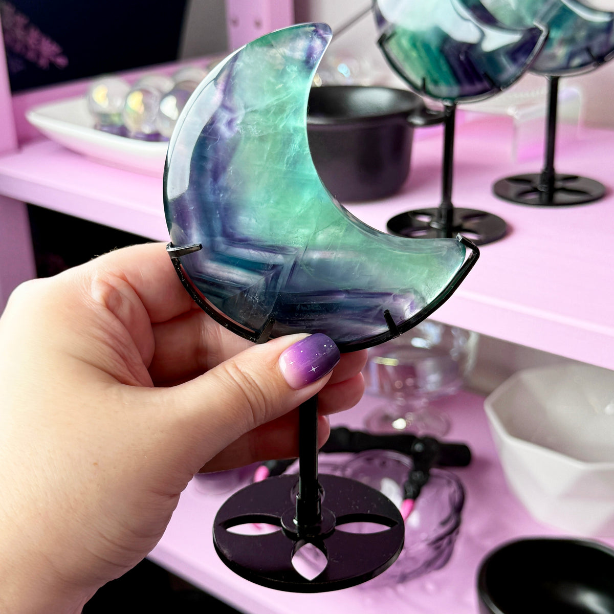 Fluorite Moon + Metal Stand