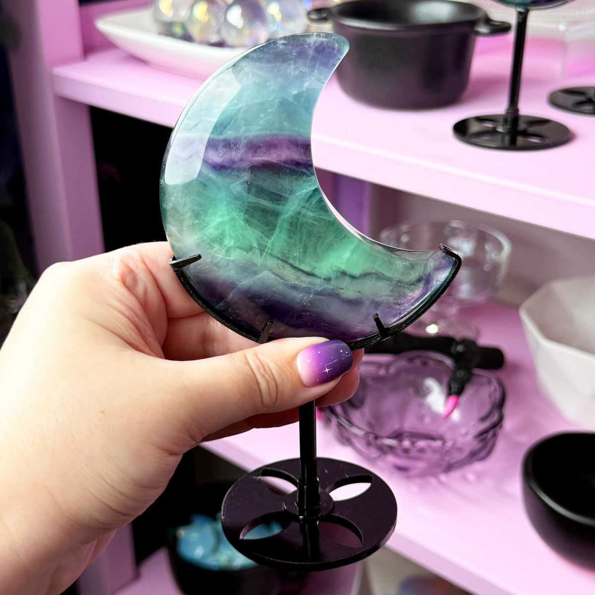 Fluorite Moon + Metal Stand