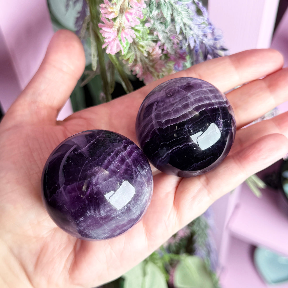Silk Fluorite Sphere + Acrylic Stand