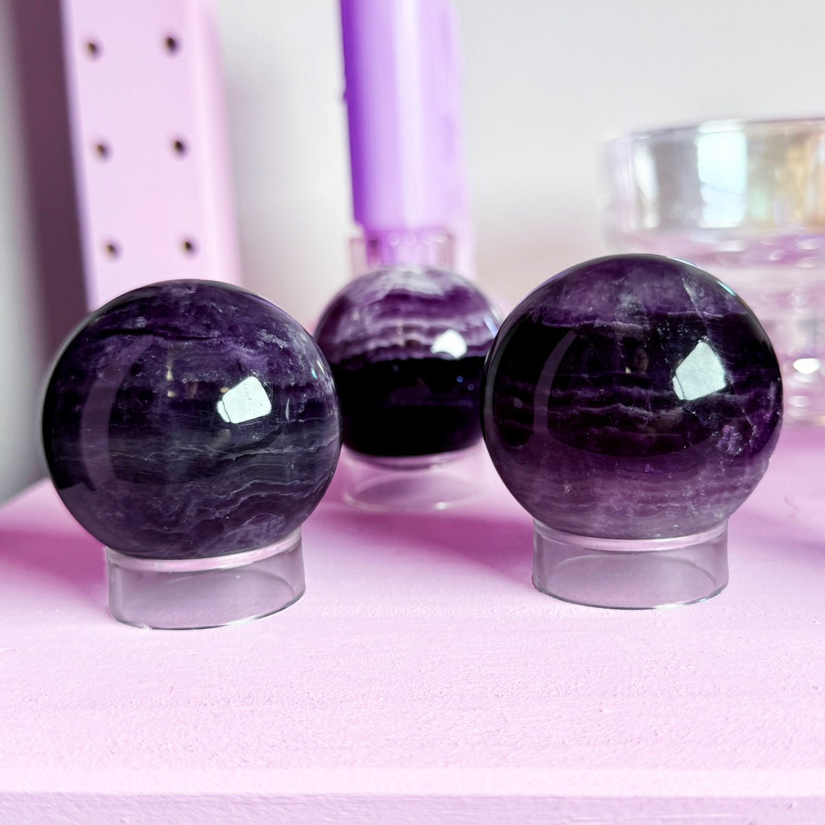 Silk Fluorite Sphere + Acrylic Stand