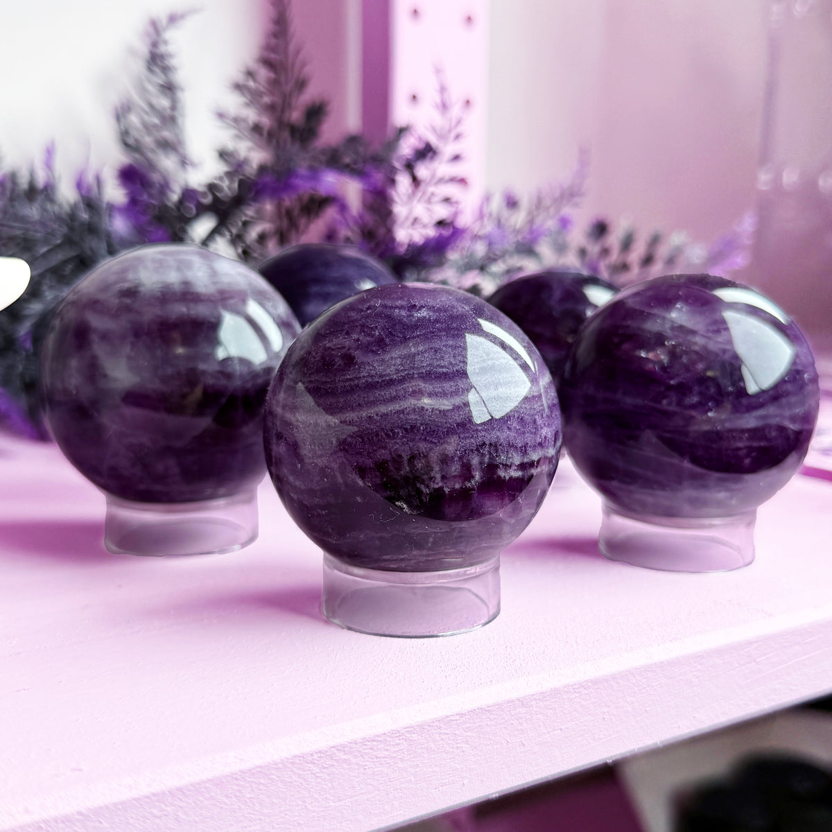Silk Fluorite Sphere + Acrylic Stand
