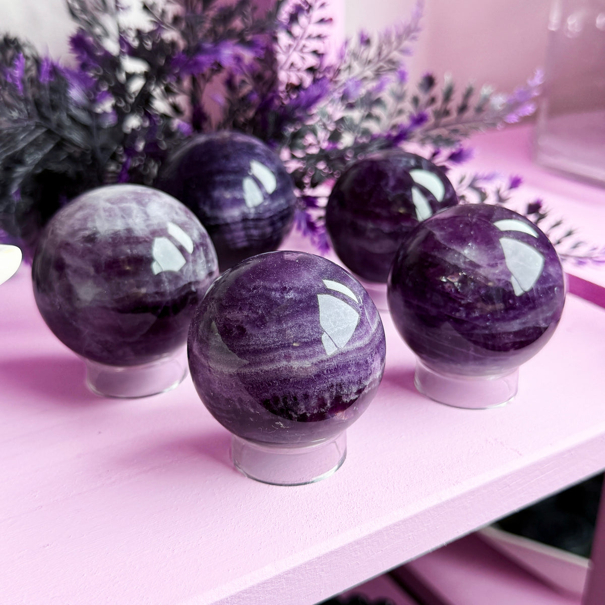 Silk Fluorite Sphere + Acrylic Stand
