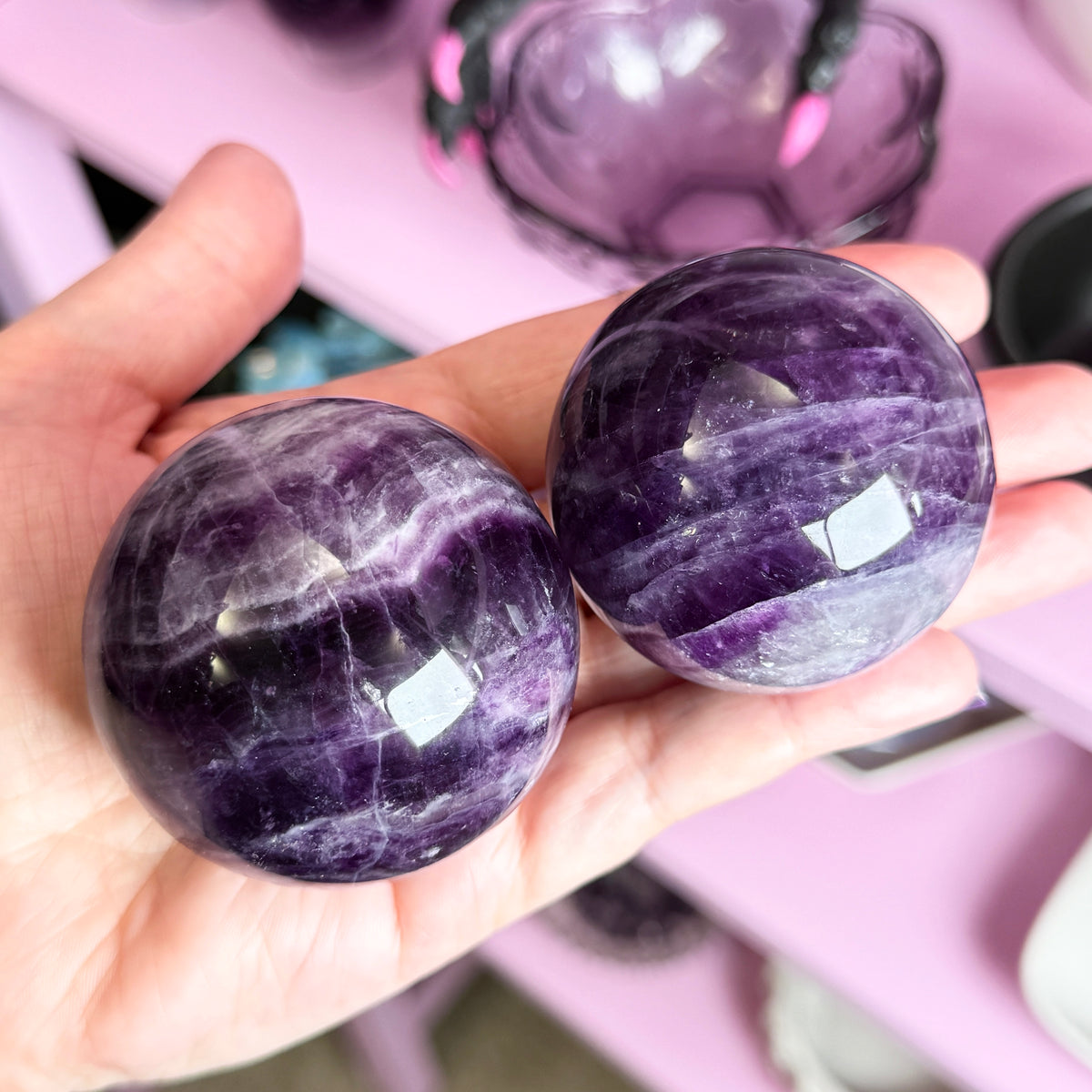 Silk Fluorite Sphere + Acrylic Stand