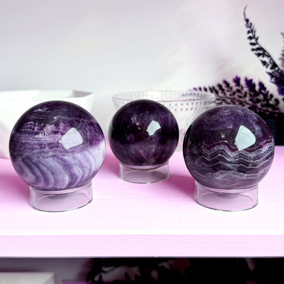 Silk Fluorite Sphere + Acrylic Stand