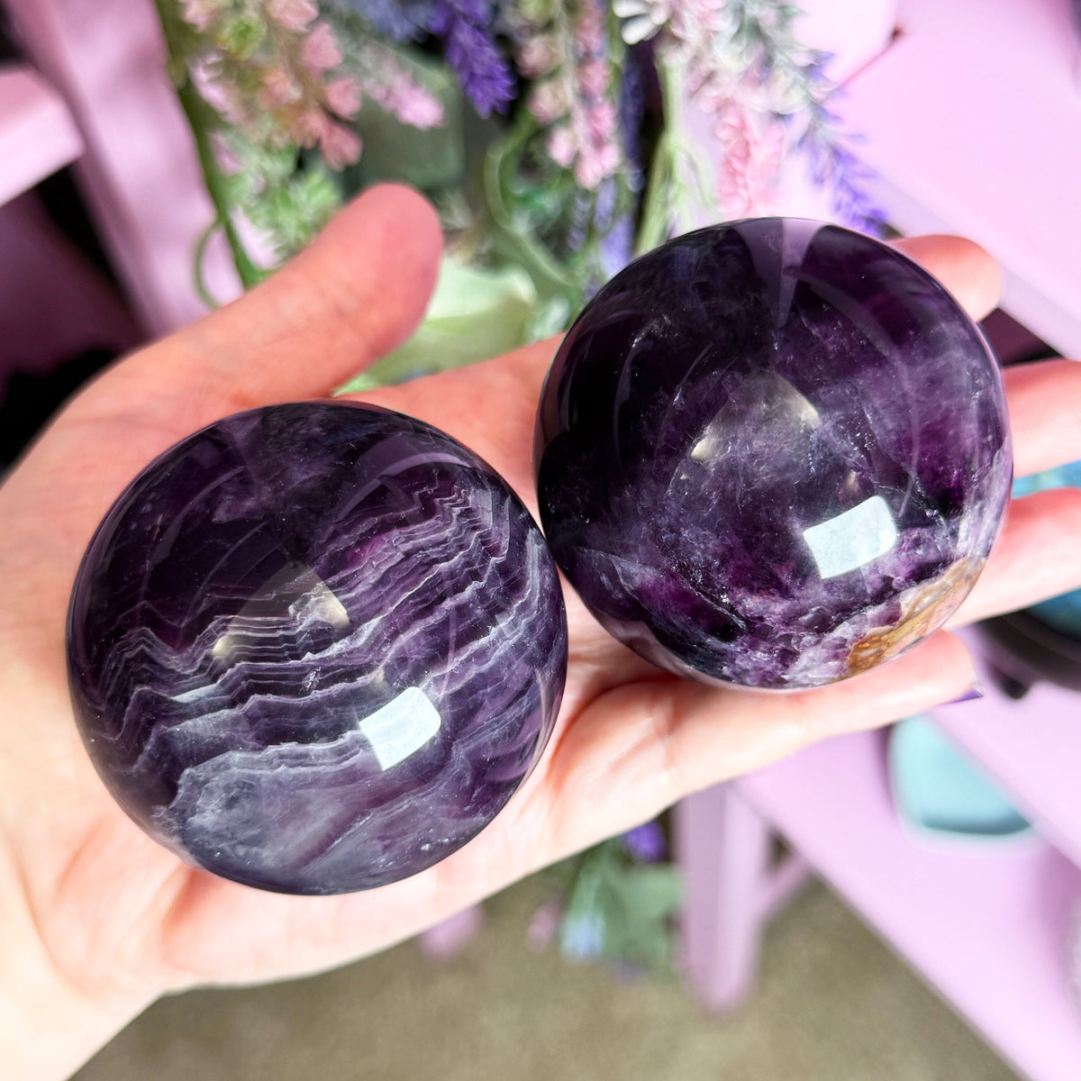 Silk Fluorite Sphere + Acrylic Stand