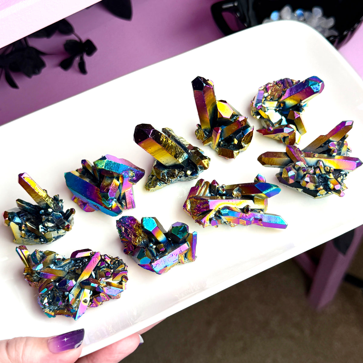 Titanium Aura Quartz Cluster