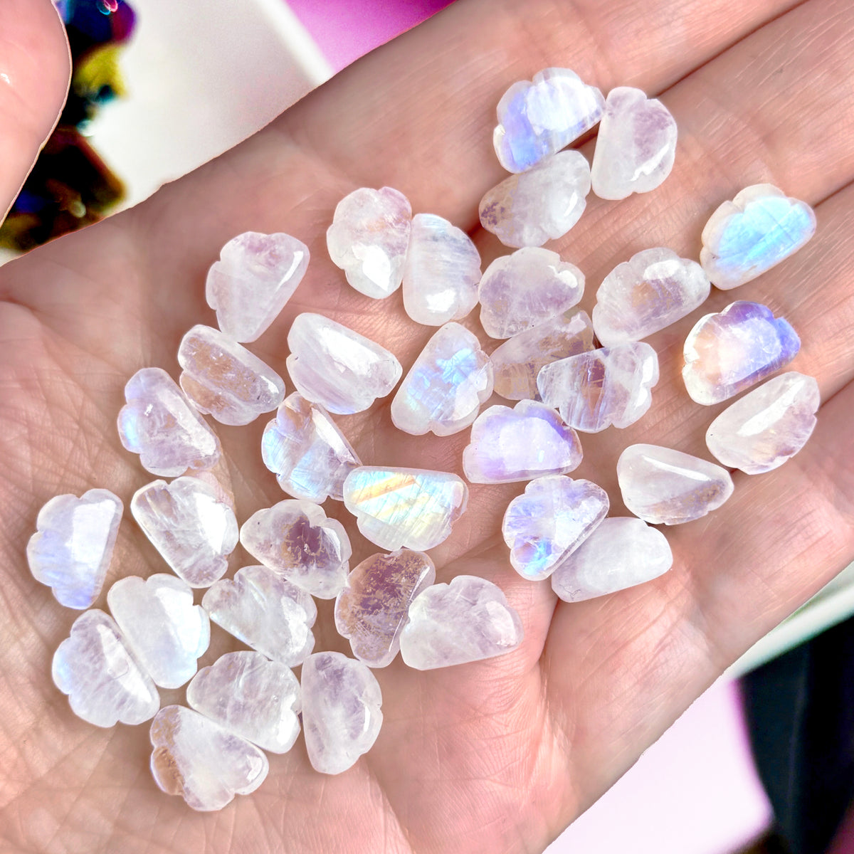 Rainbow Moonstone Mini Clouds (with flash!)