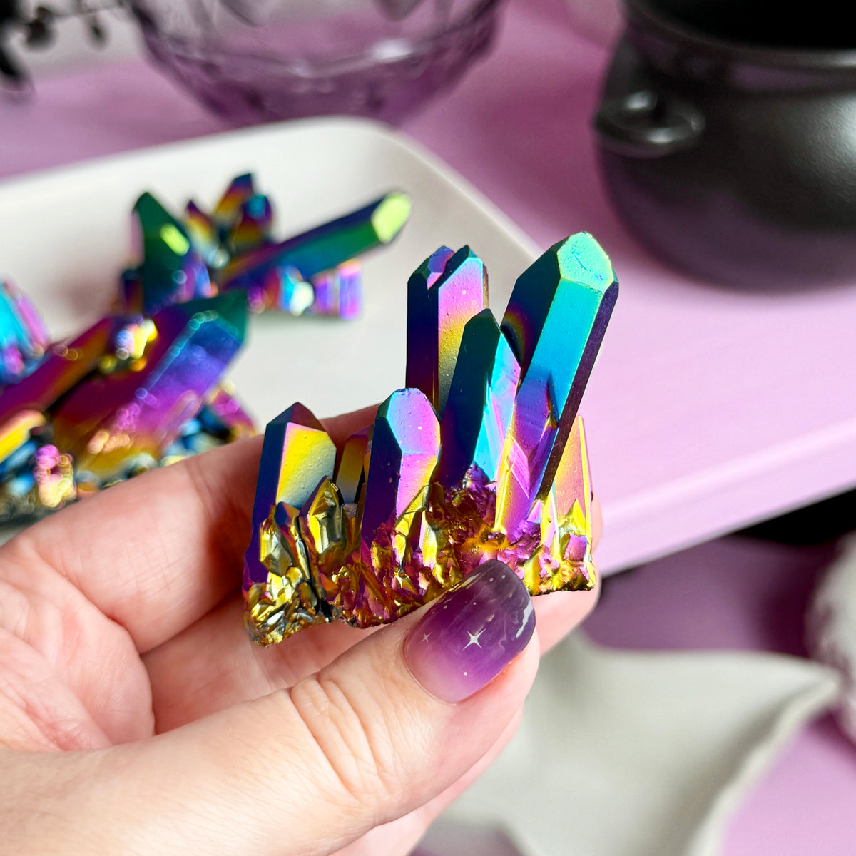 Titanium Aura Quartz Cluster