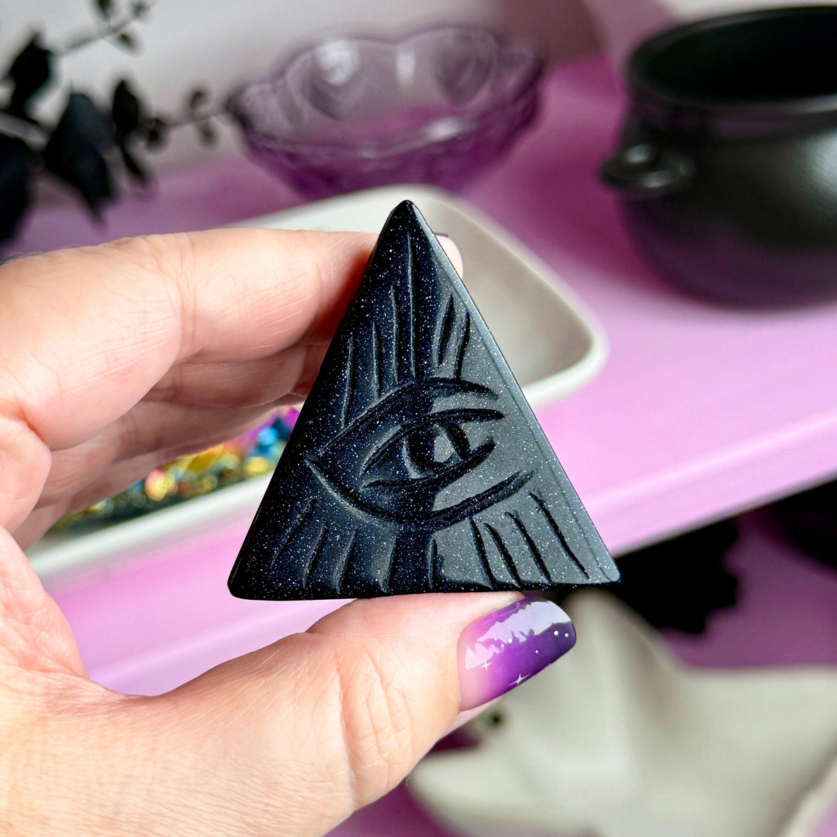 *MISFIT* Blue Goldstone Eye in Triangle (aka Blue Sandstone)
