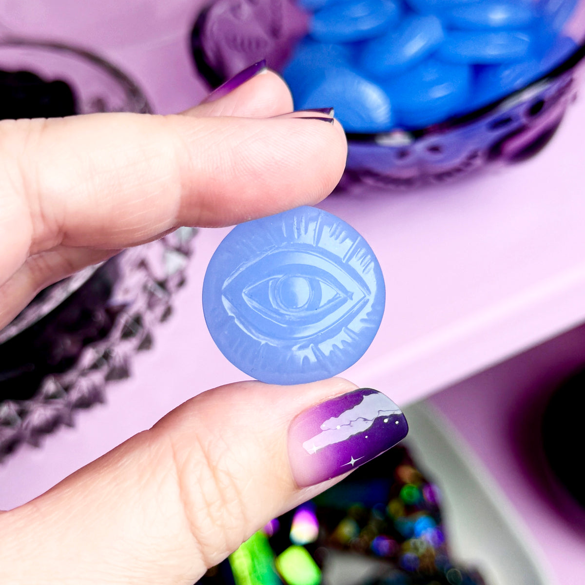 Blue Chalcedony Etched Eye