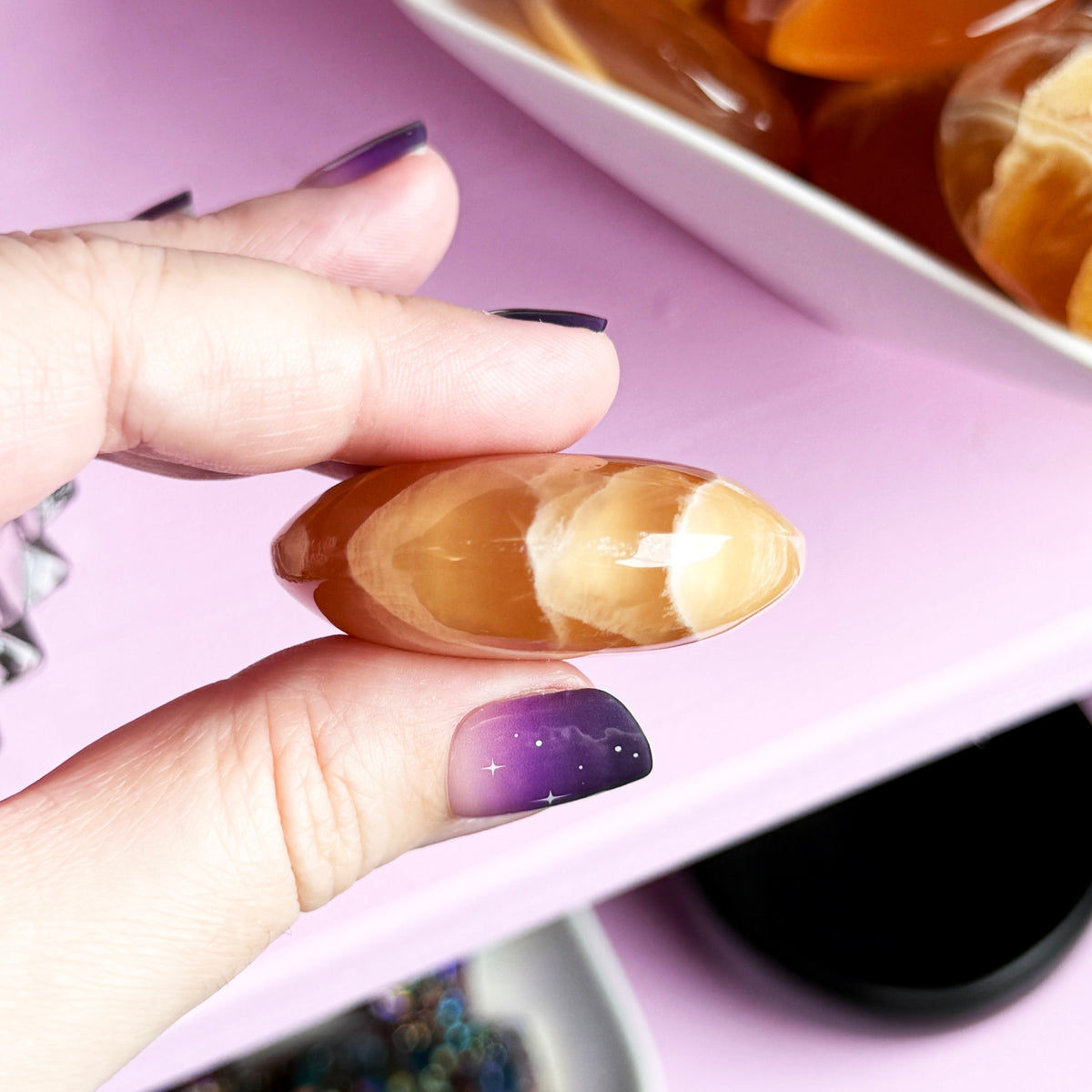 Honey Calcite Round Palm Stone