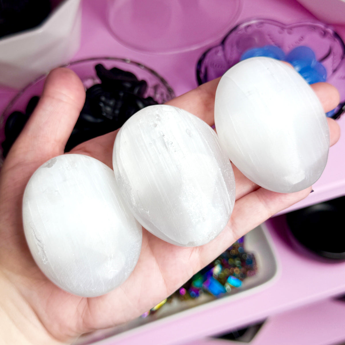 Satin Spar Palm Stone (aka Selenite)