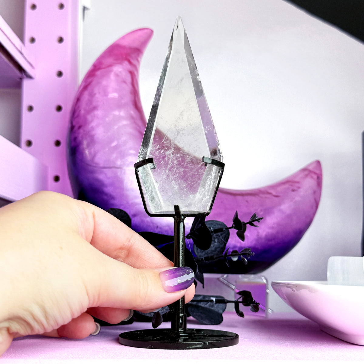 Clear Quartz Diamond + Metal Stand