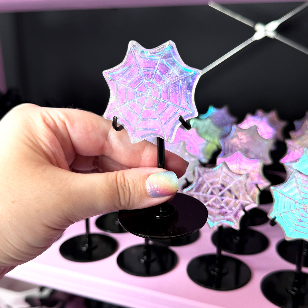 Aura Quartz Spiderweb + Metal Stand