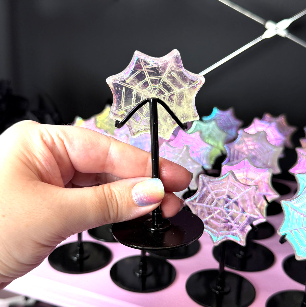 Aura Quartz Spiderweb + Metal Stand