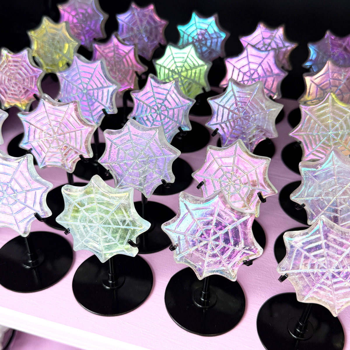 Aura Quartz Spiderweb + Metal Stand