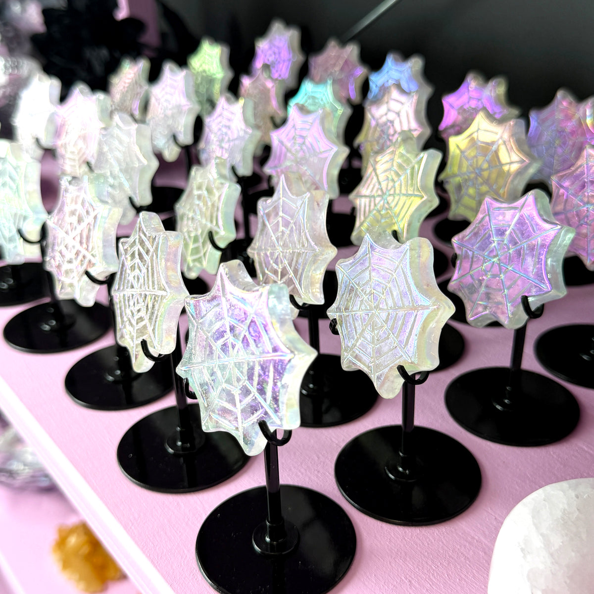 Aura Quartz Spiderweb + Metal Stand