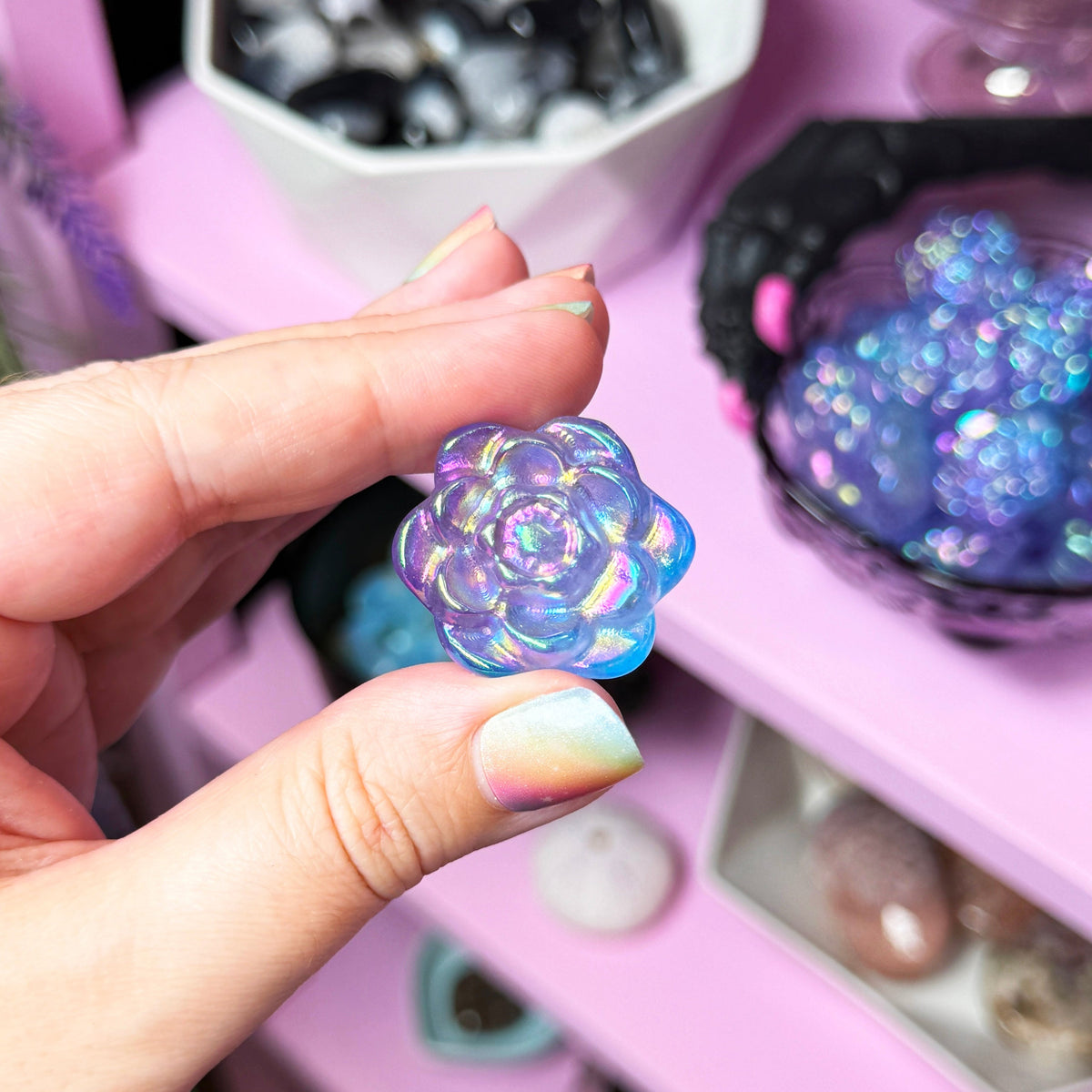 Purple/Blue Gradient Aura Quartz Flower