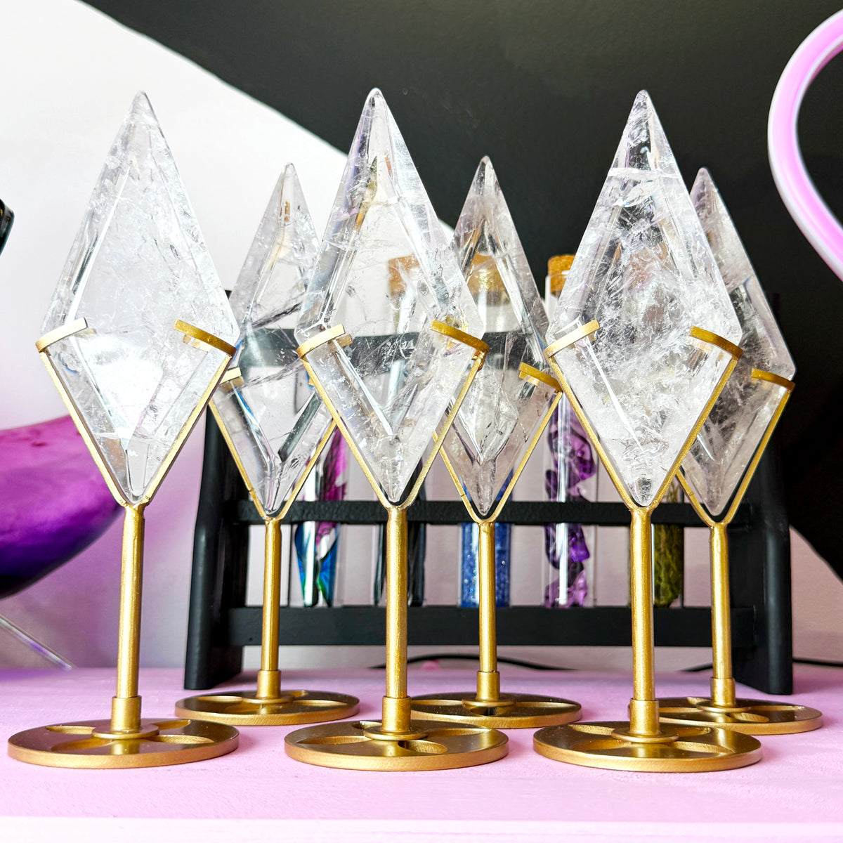 Clear Quartz Diamond + Metal Stand