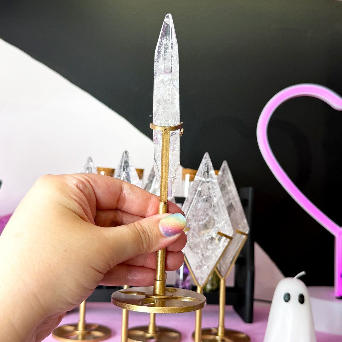 Clear Quartz Diamond + Metal Stand