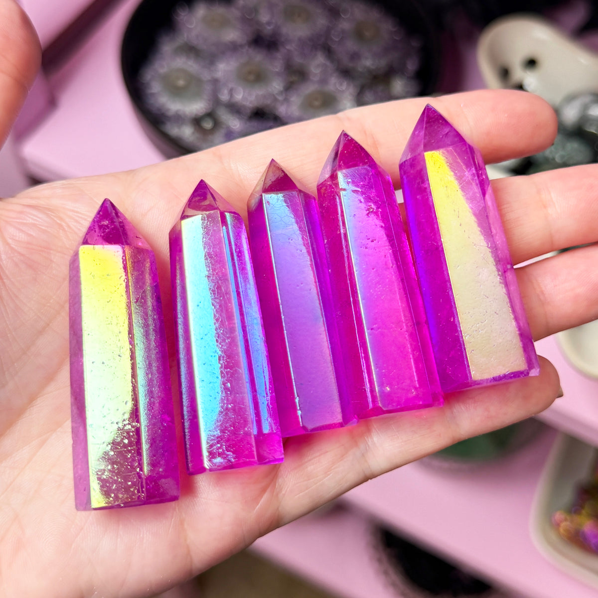 Pink Aura Quartz Tower