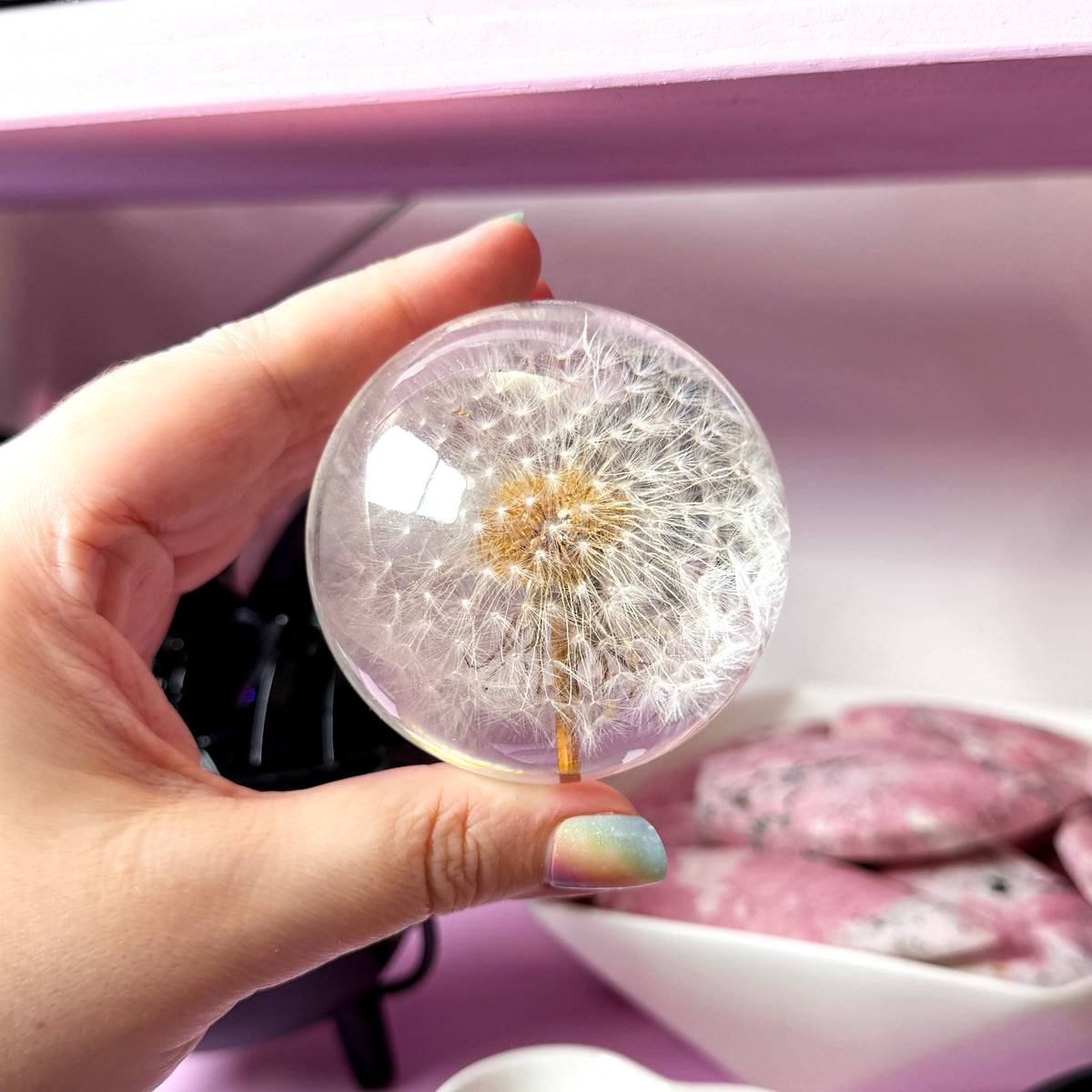 Dandelion in Resin + Metal Stand