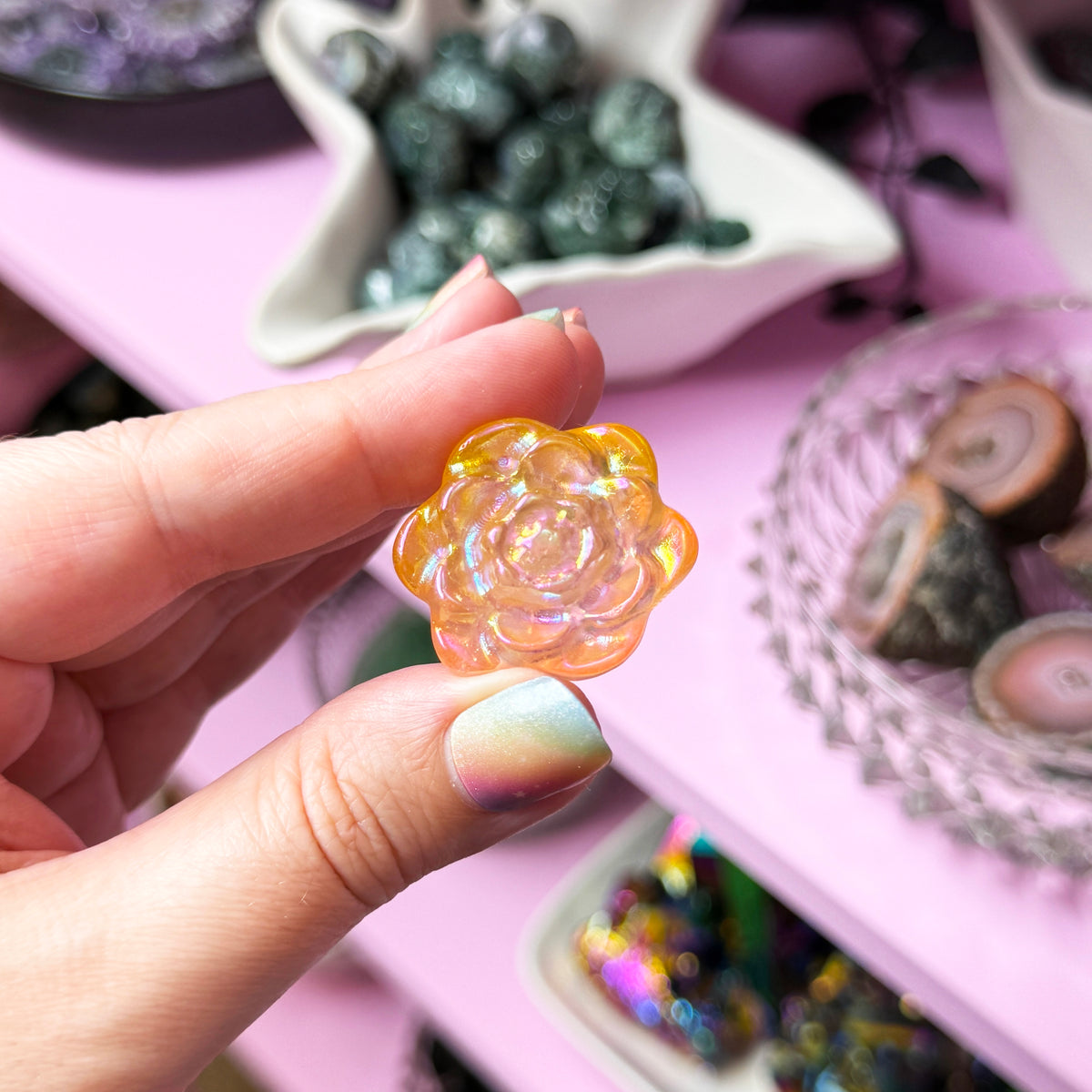 Pink/Orange Gradient Aura Quartz Flower